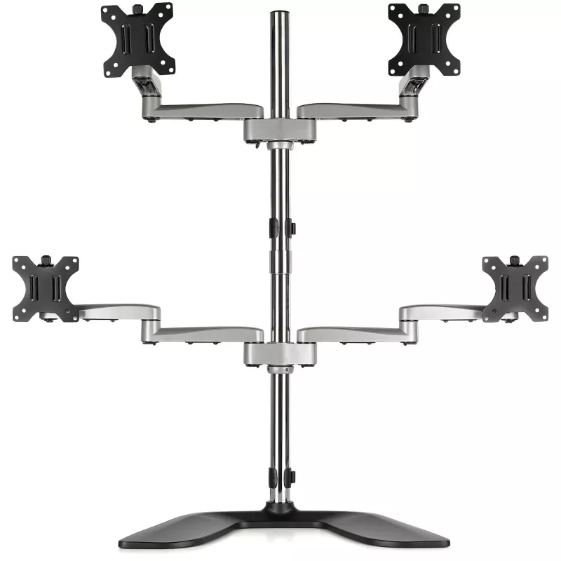 StarTech.com lauaarvuti nelja monitori alus – ergonoomiline VESA 4 monitori käsi (2x2) kuni 32 inch – vabalt seisev liigendatav universaalne postikinnitus – reguleeritav kõrgus/kalle/pööre/rotatsioon – hõbedane