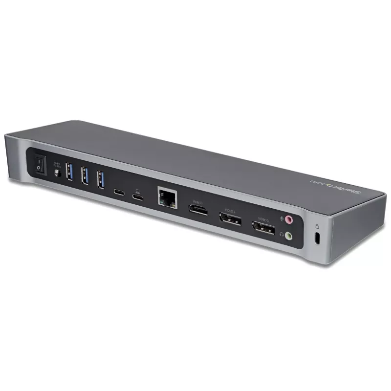 StarTech.com 4K USB-C-dokk, kolmekordne UHD 4K monitori dokkimisjaam, Mac ja Windows, USB-C HDMI-le ja DisplayPortile, 100 W toiteedastus, 5x USB 5 Gbit/s jaotur – TAA