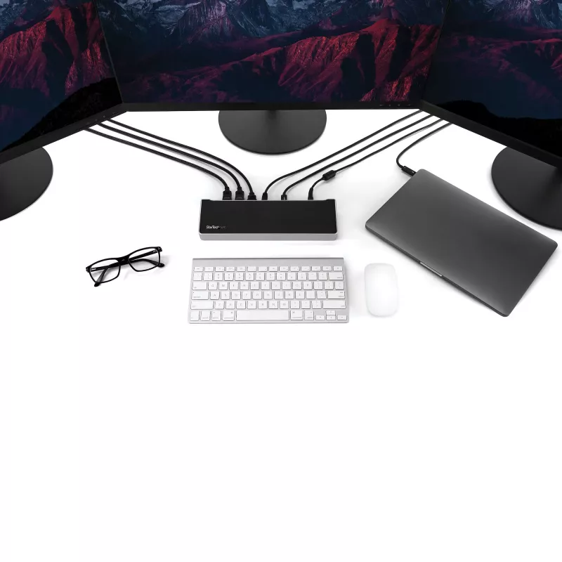 StarTech.com 4K USB-C-dokk, kolmekordne UHD 4K monitori dokkimisjaam, Mac ja Windows, USB-C HDMI-le ja DisplayPortile, 100 W toiteedastus, 5x USB 5 Gbit/s jaotur – TAA