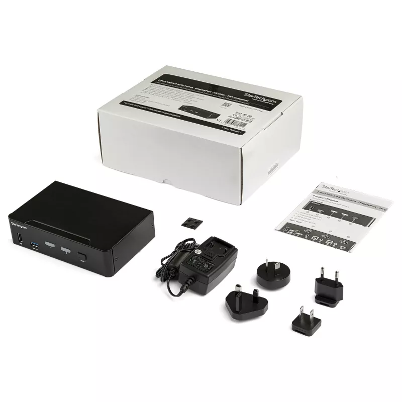 StarTech.com 2-pordiline DisplayPort KVM-lüliti - 4K 60Hz - üks ekraan - kahe pordiga UHD DP 1.2 USB KVM-lüliti integreeritud USB 3.0 jaoturi ja heliga - Dell HP Apple Lenovo - TAA-ühilduv