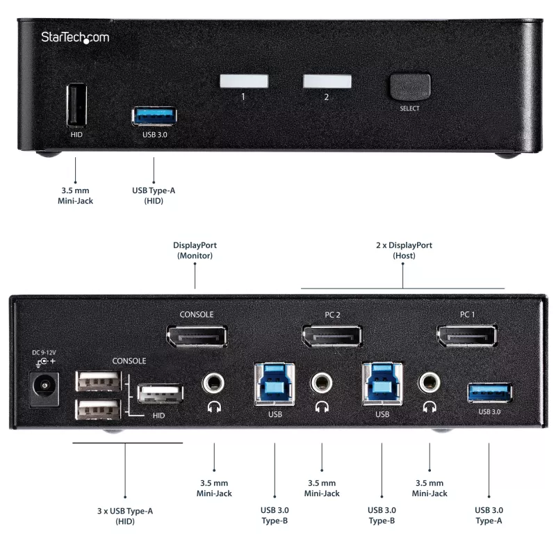 StarTech.com 2-pordiline DisplayPort KVM-lüliti - 4K 60Hz - üks ekraan - kahe pordiga UHD DP 1.2 USB KVM-lüliti integreeritud USB 3.0 jaoturi ja heliga - Dell HP Apple Lenovo - TAA-ühilduv