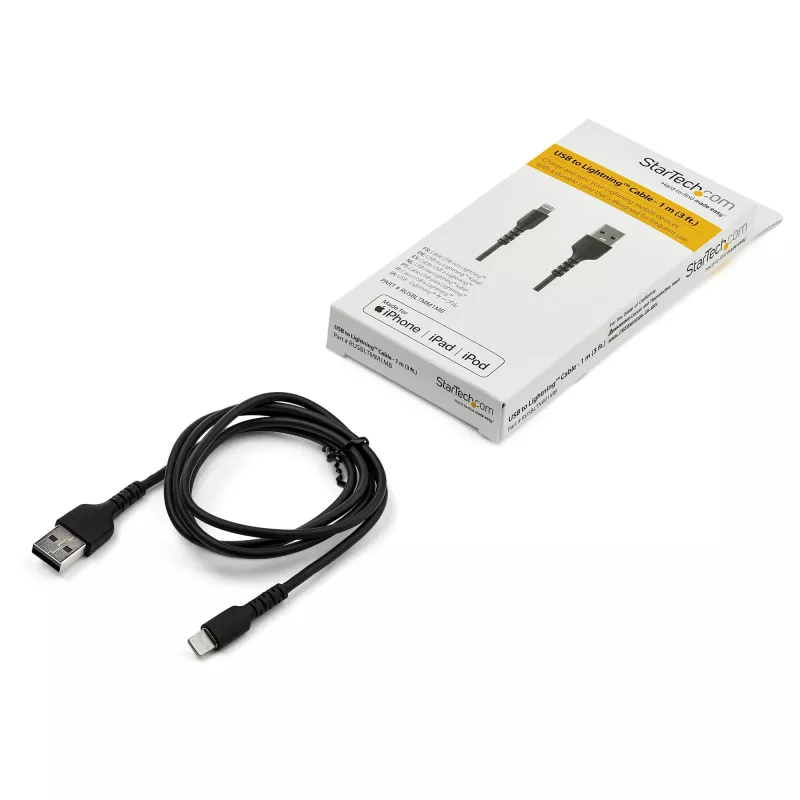 StarTech.com 3 jalga (1 m) vastupidav must USB-A–Lightning-kaabel – tugev vastupidav aramiidkiust USB-tüüp A – Lightning-laadimis-/sünkroonimisjuhe – Apple MFi sertifitseeritud iPad/iPhone 12