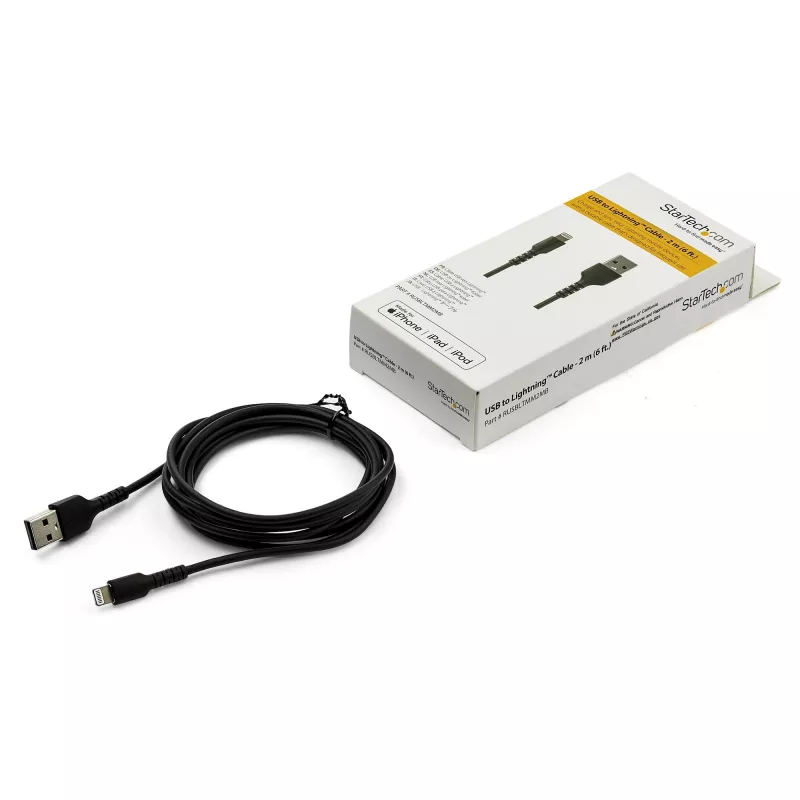 StarTech.com 6 jala (2m) vastupidav must USB-A kuni Lightning kaabel - tugev vastupidav aramiidkiuga USB-tüüp A kuni Lightning laadimis-/sünkroonimisjuhe - Apple MFi sertifitseeritud iPad/iPhone 12