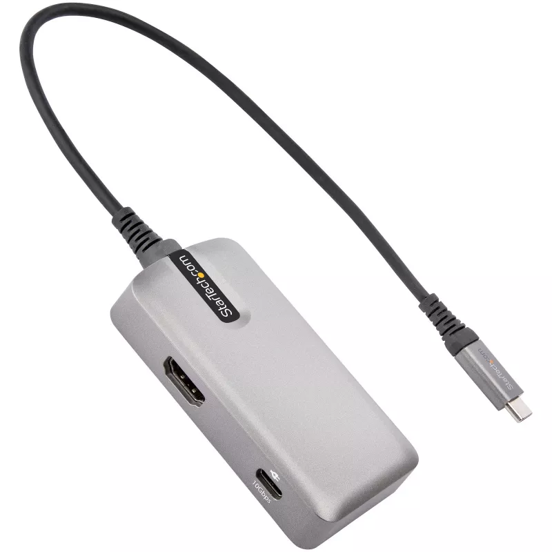 StarTech.com USB-C multipordiadapter – USB-C, 4K 60 Hz HDMI 2.0, 100 W toiteedastus läbivooluga – 3 pordiga 10 Gbps USB-jaotur – kaasaskantav USB USB-C mini dokkimisjaam – 10 inch (25 cm) kaabel