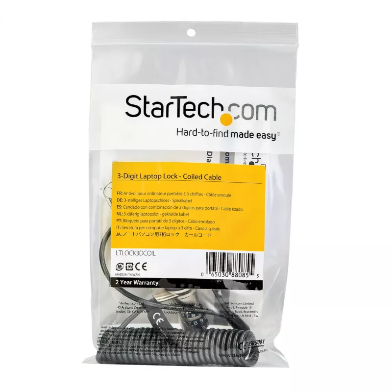 StarTech.com 6ft (1,8m) isekeerduv sülearvuti kaablilukk – kaasaskantav 3-kohaline turvakaablilukk K-pesaga sülearvutile/arvutile/lauale/seadmele – keerdunud vargusvastane teraskaabel