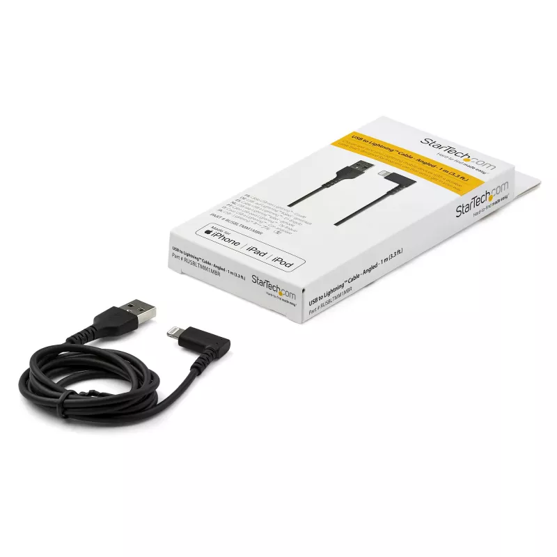 StarTech.com 3 jalga (1 m) vastupidav USB-A–Lightning-kaabel – must 90° paremnurkne tugev töökindel aramiidkiuga USB-A–Lightning-laadimis-/sünkroonimisjuhe – Apple MFi sertifitseeritud – iPhone