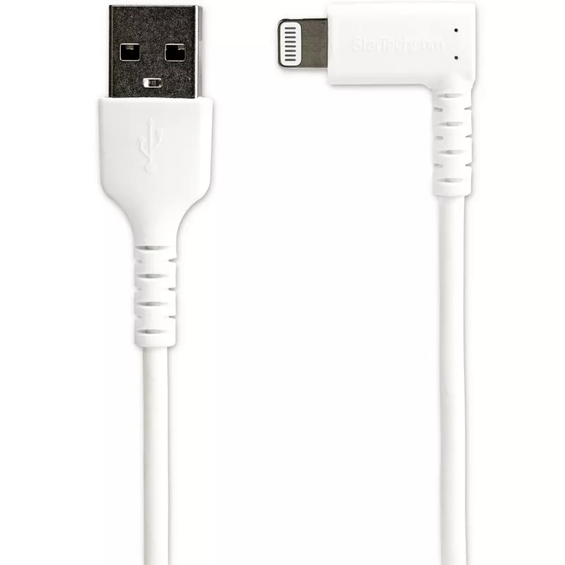 StarTech.com 3 jalga (1m) vastupidav USB-A – Lightning kaabel – valge 90° paremnurkne tugev vastupidav aramiidkiust USB-A – Lightning laadimis-/sünkroonimisjuhe – Apple MFi sertifitseeritud – iPhone