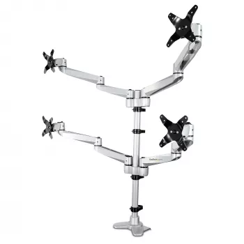 StarTech.com Lauakinnitusega Nelja Monitori Käsi – Premium Liigendatav VESA 4 Monitori Kinnitus 2x2 kuni 30-tolline – Ergonoomiline Kõrgusega Reguleeritav Postikinnitus - Kallutus/Pööramine/Pööramine - C-Klamber/Läbiviik - Hõbedane