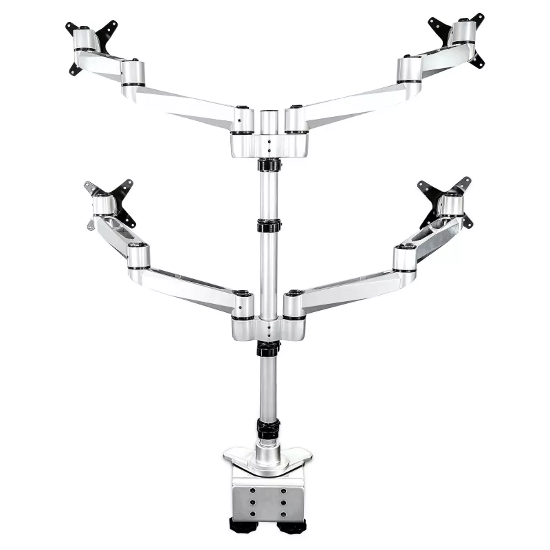 StarTech.com Lauakinnitusega Nelja Monitori Käsi – Premium Liigendatav VESA 4 Monitori Kinnitus 2x2 kuni 30-tolline – Ergonoomiline Kõrgusega Reguleeritav Postikinnitus - Kallutus/Pööramine/Pööramine - C-Klamber/Läbiviik - Hõbedane