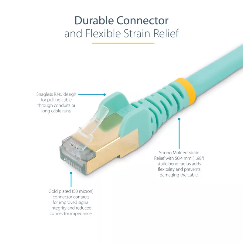 StarTech.com 5m CAT6a Etherneti kaabel - 10 Gigabit varjestatud takistuseta RJ45 100W PoE ühendusjuhe - 10GbE STP võrgukaabel tõmbetugevdusega - Aqua individuaalselt testitud/juhtmestik on UL sertifitseeritud/TIA