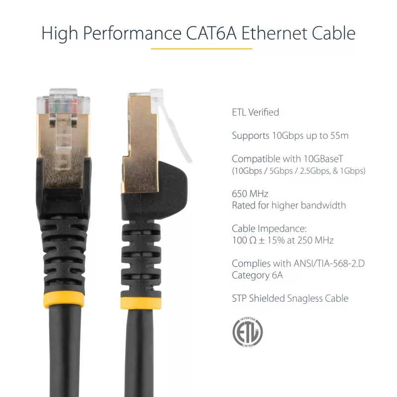 StarTech.com 7m CAT6a võrgukaabel - 10 Gigabit varjestatud konksuvaba RJ45 100W PoE ühendusjuhe - 10GbE STP võrgukaabel tõmbetugevdusega - must, individuaalselt testitud/juhtmestik UL-sertifitseeritud/TIA