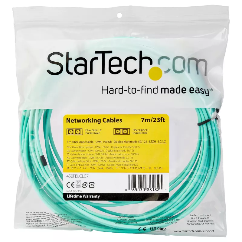 StarTech.com 7 m (22 jala) LC/UPC kuni LC/UPC OM4 mitmerežiimiline fiiberoptiline kaabel, 50/125 µm LOMMF/VCSEL tõmblukuga fiiber, 100G, madal sisestuskadu – LSZH fiiberhüppaja juhe