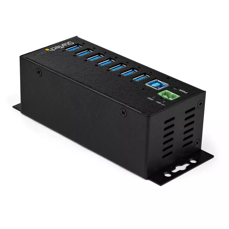 StarTech.com 7-pordiline USB 3.0 jaotur toiteadapteriga – metallist tööstuslik USB-A jaotur ESD ja 350 W liigpingekaitsega – DIN/seinale/lauale paigaldatav – kiire USB 3.2 Gen 1 (5 Gbit/s) jaotur – TAA