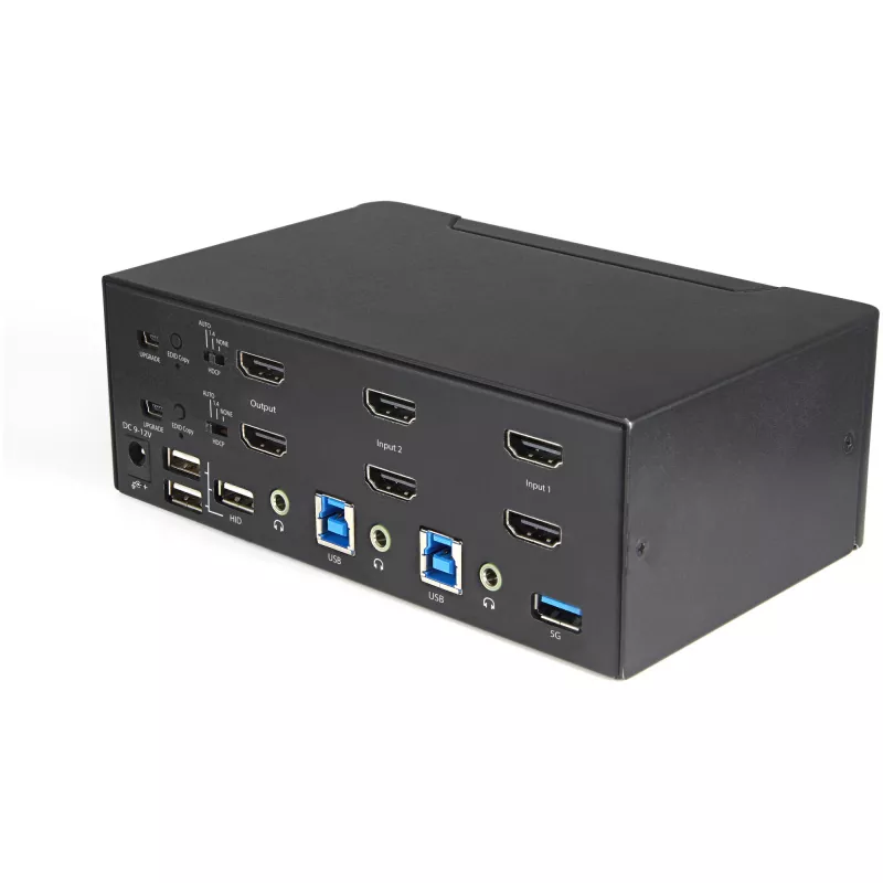 StarTech.com 2-pordiline kahe monitoriga HDMI KVM-lüliti – 4K 60 Hz Ultra HD HDR – lauaarvuti 4K HDMI 2.0 KVM-lüliti 2-pordilise USB 3.0 jaoturi (5 Gbit/s) ja 4x USB 2.0 HID-ga, heli – kiirklahvivahetus – TAA