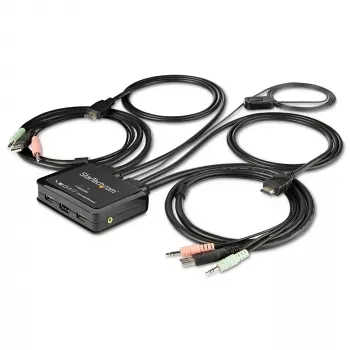 StarTech.com 2-pordine HDMI KVM-lüliti - 4K 60Hz - kompaktne kahe pordiga UHD/Ultra HD USB lauaarvuti KVM-lüliti integreeritud 1,2 m kaablite ja heliga - siini toitega ja kauglülitusega - MacBook ThinkPad
