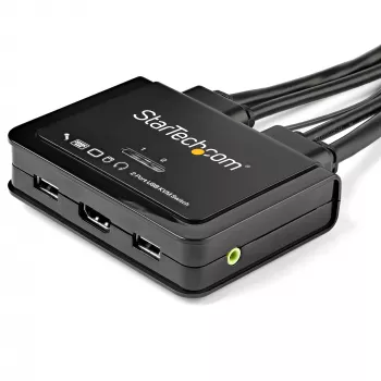 StarTech.com 2-pordine HDMI KVM-lüliti - 4K 60Hz - kompaktne kahe pordiga UHD/Ultra HD USB lauaarvuti KVM-lüliti integreeritud 1,2 m kaablite ja heliga - siini toitega ja kauglülitusega - MacBook ThinkPad