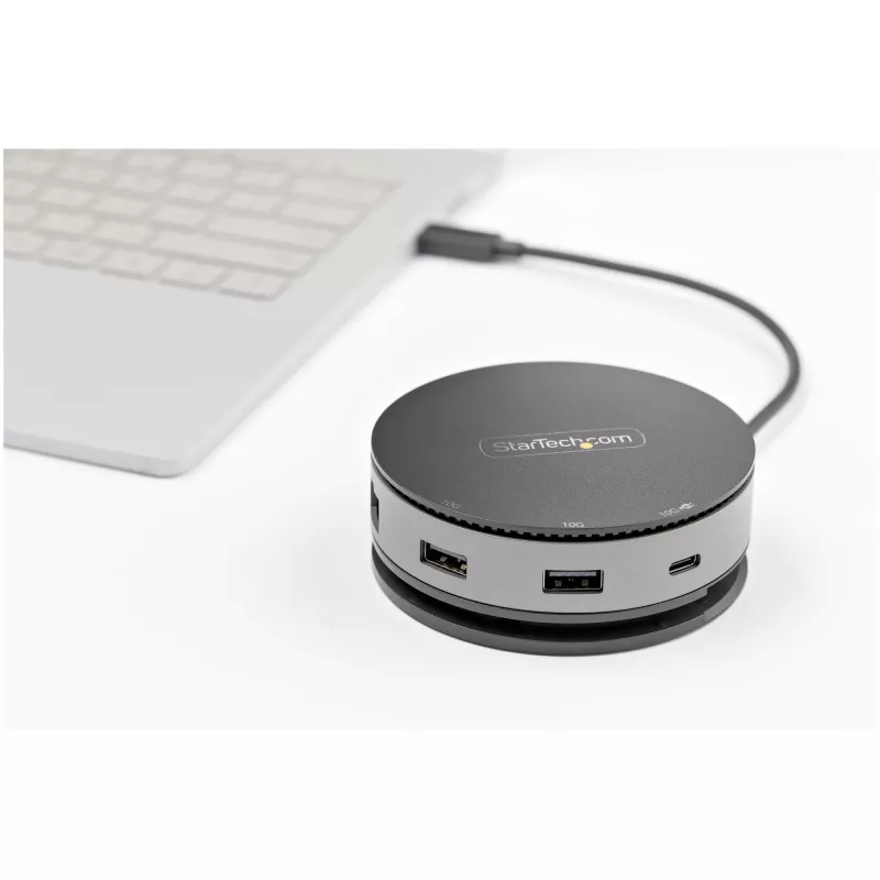 StarTech.com USB-C mitme pordiga adapter – USB 3.1 Gen 2 10 Gbit/s USB-C minidokk, 4K 60 Hz HDMI/DisplayPort või 1080p VGA, 75 W PD läbipääs, 3 pordiga USB-jaotur, GbE – mobiilne dokkimisjaam
