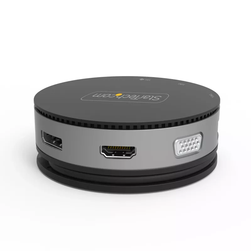 StarTech.com USB-C mitme pordiga adapter – USB 3.1 Gen 2 10 Gbit/s USB-C minidokk, 4K 60 Hz HDMI/DisplayPort või 1080p VGA, 75 W PD läbipääs, 3 pordiga USB-jaotur, GbE – mobiilne dokkimisjaam