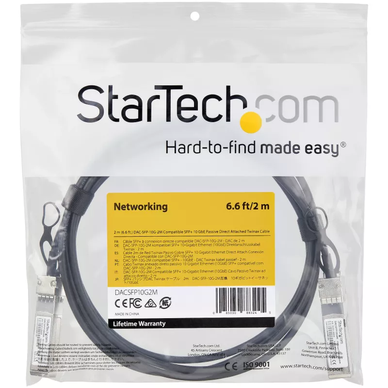 StarTech.com Dell EMC DAC-SFP-10G-2M ühilduv 2m 10G SFP+ kuni SFP+ otseühenduskaabel Twinax - 10GbE SFP+ vask DAC 10 Gbps madala energiatarbega passiivne Mini GBIC/transiiveri moodul DAC