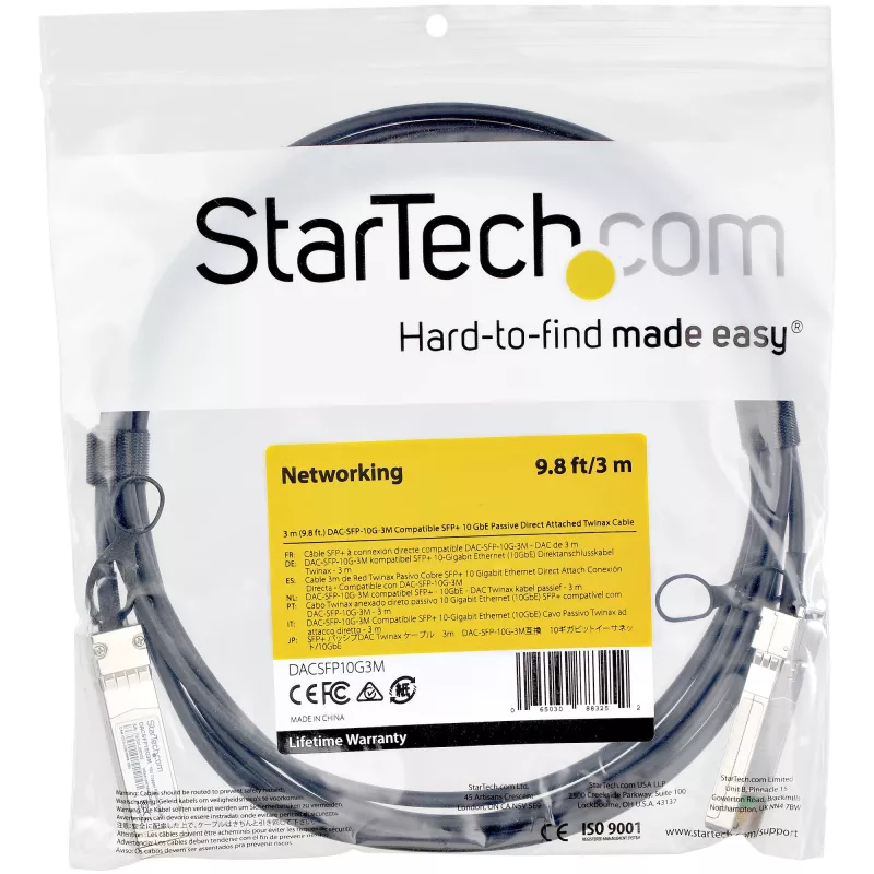 StarTech.com Dell EMC DAC-SFP-10G-3M ühilduv 3 m 10G SFP+ kuni SFP+ otseühenduskaabel Twinax – 10GbE SFP+ vask-DAC 10 Gbps madala energiatarbega passiivne Mini GBIC/transiiveri moodul DAC