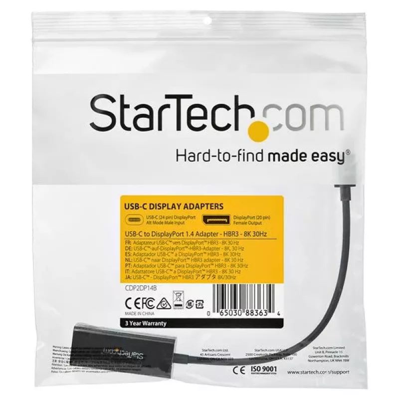 StarTech.com USB-C–DisplayPort-adapter – 8K/5K/4K USB USB-C–DP 1.4 Alt Mode videomuundur – HBR3/DSC/HDR – 8K 60 Hz Thunderbolt 3 ühilduv DisplayPort-kuvari displeiadapter
