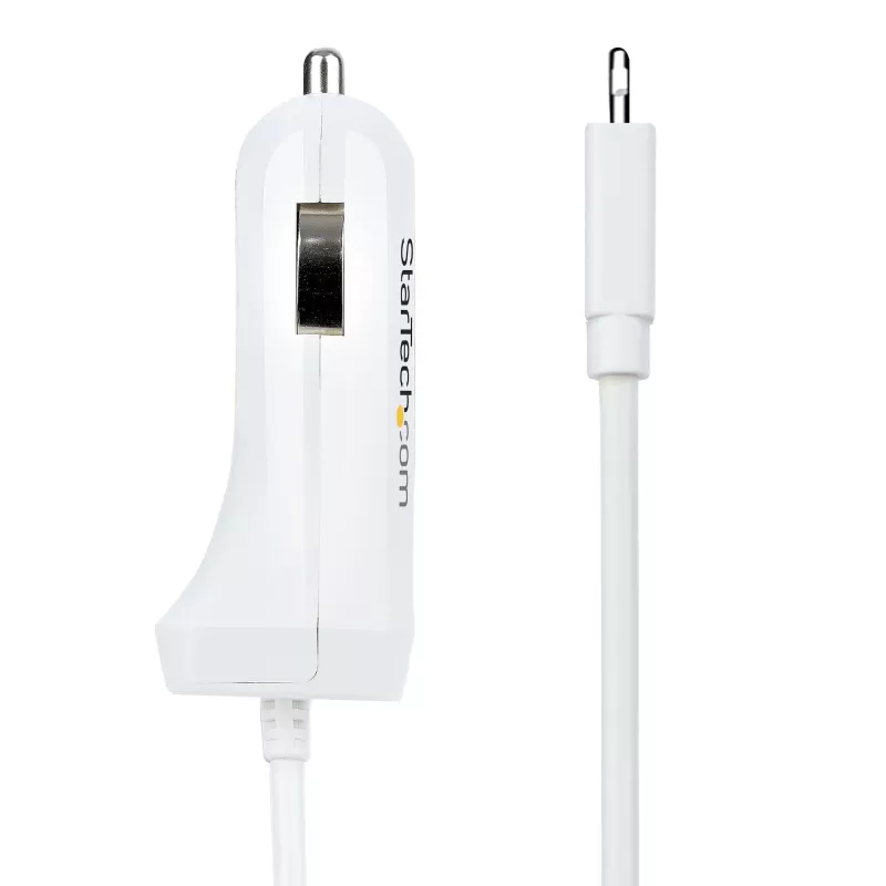 StarTech.com Lightning autolaadija keerdkaabliga, 1 m keerd-Lightning-kaabel, 12 W, valge, 2 pordiga USB-autolaaduri adapter telefonidele ja tahvelarvutitele, kahe USB-ga auto iPhone'i laadija