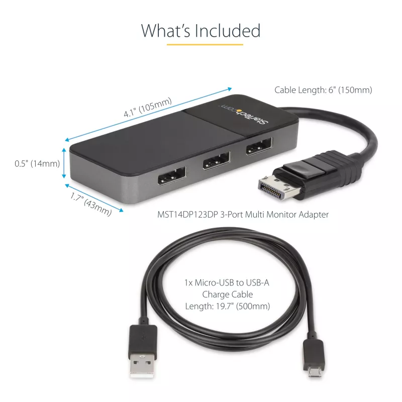 StarTech.com 3 pordiga mitme monitori adapter - DisplayPort 1.4 kuni 3x 4K DisplayPort video jaotur - kahe- või kolmekordne 4K - süle-/lauaarvuti DisplayPort MST jaotur mitme monitori jaoks - ainult Windowsi arvutitele