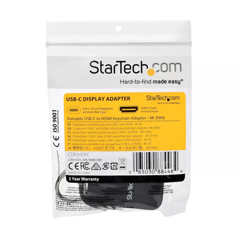 StarTech.com Compact USB C to HDMI Adapter - 4K 30Hz USB USB-C to HDMI Video Display Converter koos Keychain Ring - USB-C DP Alt Mode to HDMI Monitor Dongle - Thunderbolt 3 Ühilduv