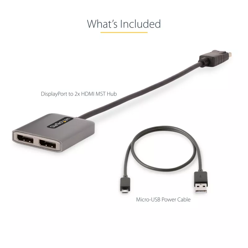 StarTech.com DP Dual HDMI MST HUB-ile – Dual HDMI 4K 60Hz – DisplayPort mitme monitori adapter 1 jala / 30 cm kaabliga – DP 1.4 mitme voo transpordi jaotur, DSC | HBR3 – DP HDMI jaoturiks