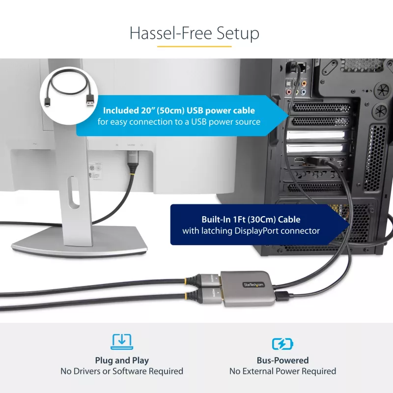 StarTech.com DP Dual HDMI MST HUB-ile – Dual HDMI 4K 60Hz – DisplayPort mitme monitori adapter 1 jala / 30 cm kaabliga – DP 1.4 mitme voo transpordi jaotur, DSC | HBR3 – DP HDMI jaoturiks