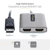 StarTech.com DP Dual HDMI MST HUB-ile – Dual HDMI 4K 60Hz – DisplayPort mitme monitori adapter 1 jala / 30 cm kaabliga – DP 1.4 mitme voo transpordi jaotur, DSC | HBR3 – DP HDMI jaoturiks