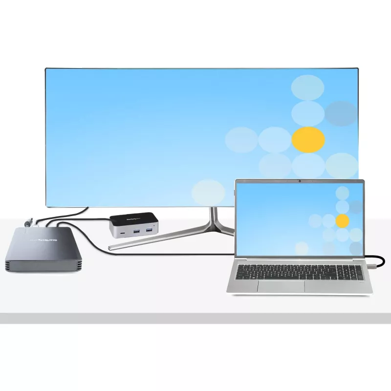 StarTech.com 4 sahtliga Thunderbolt 3 NVMe-korpus M.2 NVMe SSD-draividele, 1x DisplayPort-video / 2x TB3 allavoolu porti, 40 Gbit/s, 72 W toiteplokk, väline kõvakettakorpus