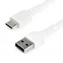 StarTech.com 1 m USB-A kuni USB-C laadimiskaabel – vastupidav kiirlaadimis- ja sünkroonimis-USB 2.0 kuni USB-C andmekaabel – töökindel TPE-kate aramiidkiuga M/M 3A valge – Samsung S10, iPad Pro, Pixel