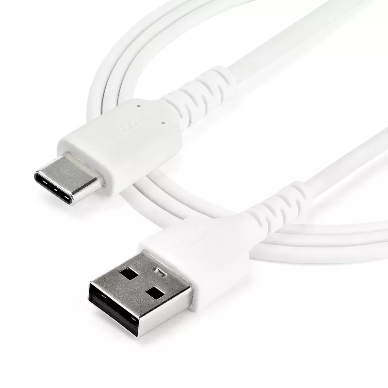 StarTech.com 1 m USB-A kuni USB-C laadimiskaabel – vastupidav kiirlaadimis- ja sünkroonimis-USB 2.0 kuni USB-C andmekaabel – töökindel TPE-kate aramiidkiuga M/M 3A valge – Samsung S10, iPad Pro, Pixel