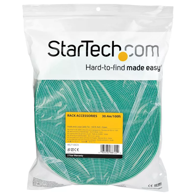 StarTech.com 100ft Haagi ja Aasa Rull - Lõigatava Suurusega Taaskasutatavad Kaablisidemed - Tööstuslik Juhtmekinnituslint / Reguleeritavad Kangasmähised Roheline / Taaskasutatavad Isekinnituvad Kaablihaldusrihmad