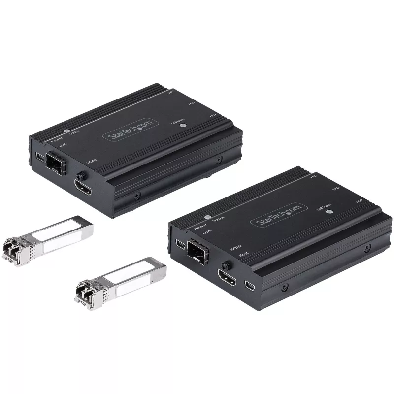 StarTech.com 4K HDMI KVM-pikendaja üle fiiberoptika – HDMI-video ja USB-kaug-KVM-lüliti/konsoolipikendaja – kuni 984 jalga/300 m (mitmemoodiline) – 2x 10G MMF SFP+ moodulit – KVM-pikenduskomplekt (TX/RX)