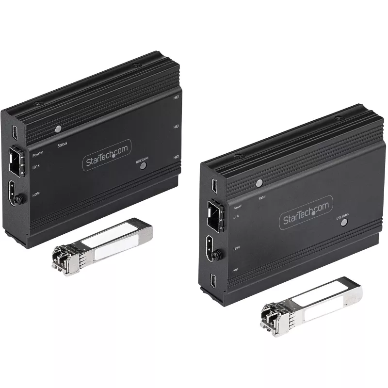 StarTech.com 4K HDMI KVM-pikendaja üle fiiberoptika – HDMI-video ja USB-kaug-KVM-lüliti/konsoolipikendaja – kuni 984 jalga/300 m (mitmemoodiline) – 2x 10G MMF SFP+ moodulit – KVM-pikenduskomplekt (TX/RX)