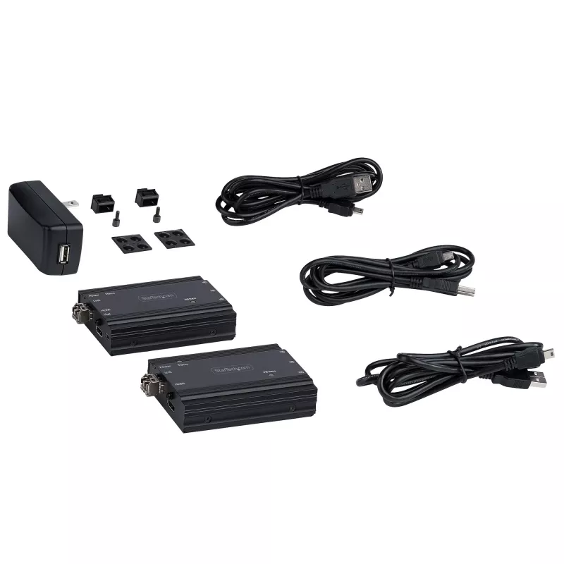 StarTech.com 4K HDMI KVM-pikendaja üle fiiberoptika – HDMI-video ja USB-kaug-KVM-lüliti/konsoolipikendaja – kuni 984 jalga/300 m (mitmemoodiline) – 2x 10G MMF SFP+ moodulit – KVM-pikenduskomplekt (TX/RX)
