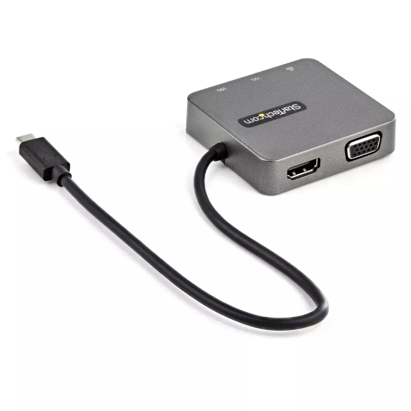 StarTech.com USB-C mitmepordiadapter - USB 3.1 Gen 2 USB-C minidokk - USB-C to 4K HDMI või 1080p VGA video - 10Gbps USB-A USB-C, GbE - kaasaskantav reisimissülearvuti dokk - töötab Thunderbolt 3-ga