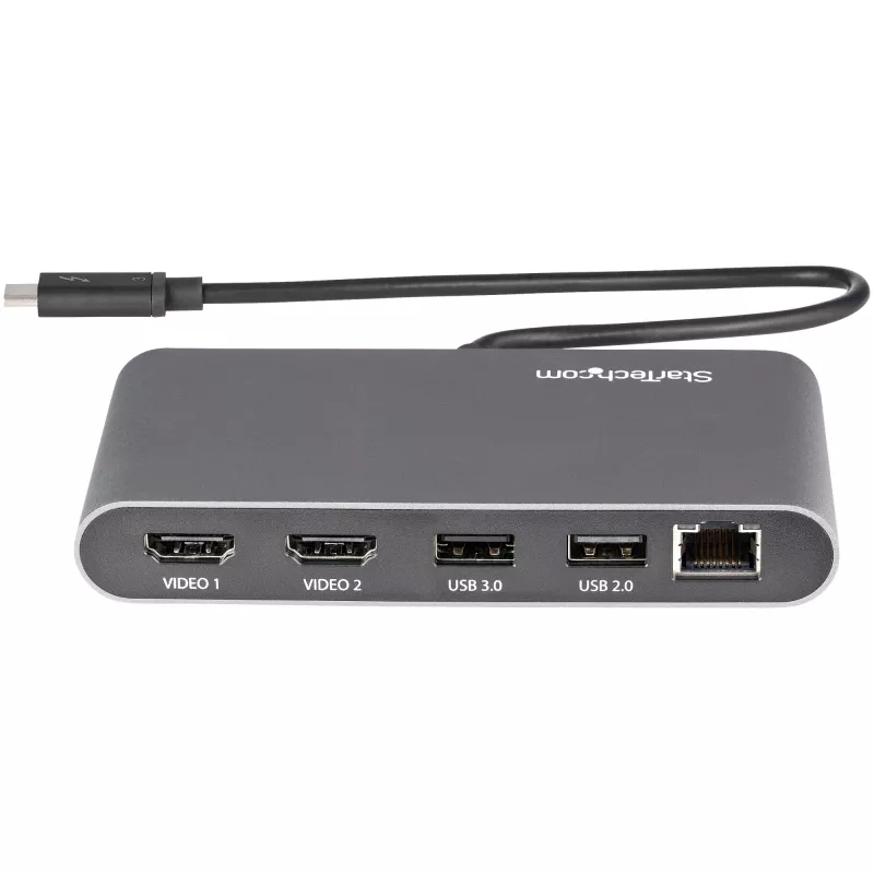 StarTech.com Dual-Monitor Thunderbolt Mini Dock, 4K 60Hz HDMI, draiverivaba jaotur Windowsile ja Macile, Gigabit Ethernet, 1x USB 5 Gbit/s ja 1x USB 2.0, 11 tolli (28 cm) kaabel