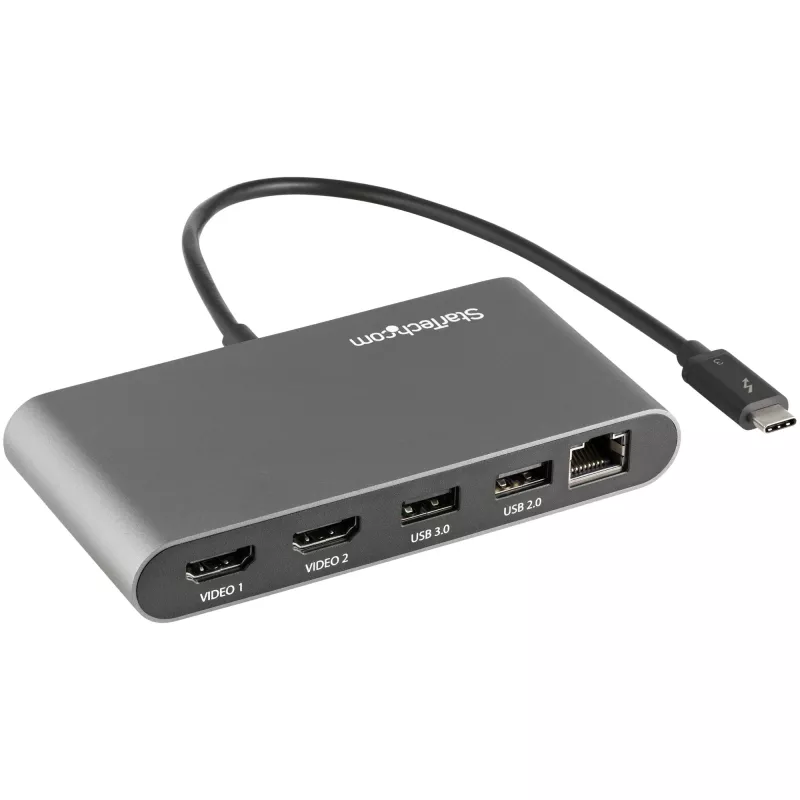 StarTech.com Dual-Monitor Thunderbolt Mini Dock, 4K 60Hz HDMI, draiverivaba jaotur Windowsile ja Macile, Gigabit Ethernet, 1x USB 5 Gbit/s ja 1x USB 2.0, 11 tolli (28 cm) kaabel