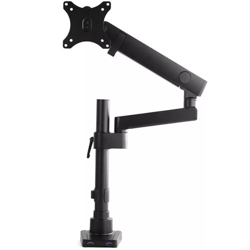 StarTech.com lauale kinnitatav monitorihoidik 2x USB 3.0 pordiga, täisliikuv ühe monitori alus, kuni 34-tollisele (17,6 naela/8 kg) VESA-ekraanile, klamber-/läbiviigukinnitus, mehaaniline vedru