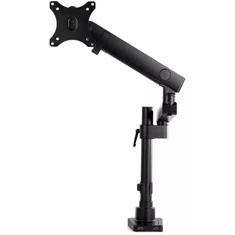 StarTech.com lauale kinnitatav monitorihoidik 2x USB 3.0 pordiga, täisliikuv ühe monitori alus, kuni 34-tollisele (17,6 naela/8 kg) VESA-ekraanile, klamber-/läbiviigukinnitus, mehaaniline vedru