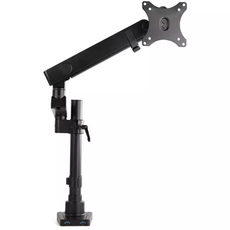 StarTech.com lauale kinnitatav monitorihoidik 2x USB 3.0 pordiga, täisliikuv ühe monitori alus, kuni 34-tollisele (17,6 naela/8 kg) VESA-ekraanile, klamber-/läbiviigukinnitus, mehaaniline vedru