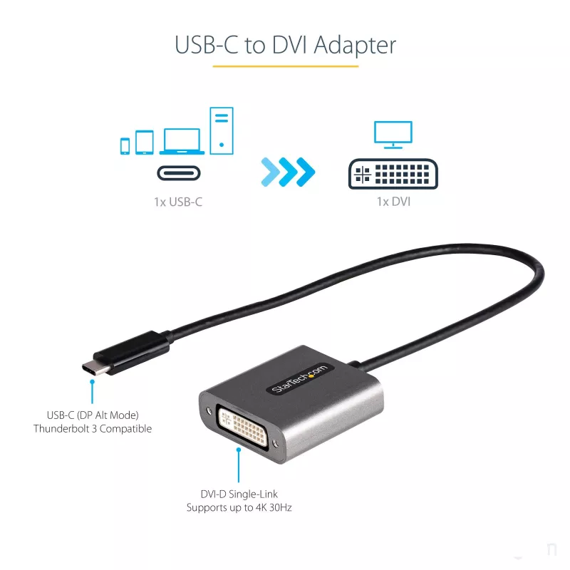 StarTech.com USB-C - DVI-adapter - 1920x1200p USB-C - DVI-D-adapteri dongel - USB USB-C - DVI-ekraan/monitor - videomuundur - Thunderbolt 3-ga ühilduv - 12-tolline pikk lisakaabel - CDP2DVI täiendatud versioon