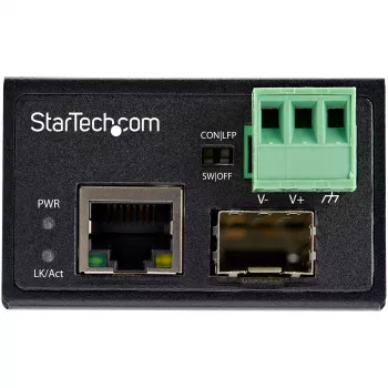 StarTech.com Industrial Fiber to Ethernet Media Converter - 100Mbps SFP to RJ45/Cat6 - Singlemode/Multimode Optical Fiber to Copper võrk - 12-56V DC - IP-30/ -40 to +75C