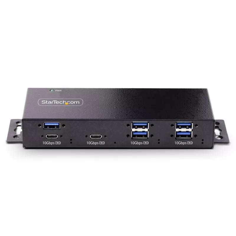 StarTech.com 7-pordiline tööstuslik USB 10 Gbps jaotur toiteadapteriga, metallist, paigaldatav, 5x USB-A ja 2x USB-C allavooluporti, ESD-kaitse, toitega USB-jaotur, TAA