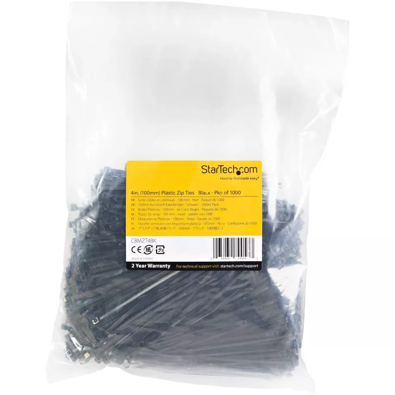 StarTech.com 10 cm kaablisidemed – 2 mm laiad, 22 mm kimbu läbimõõt, 8 kg tõmbetugevus, nailonist iselukustuvad kaablisidemed kumera otsaga – 94V-2/UL loetletud, 1000 pakend – must