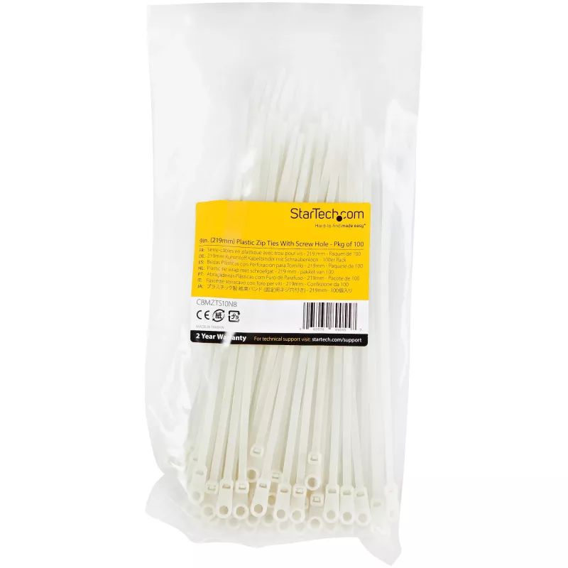 StarTech.com 8 tolli (20 cm) kaablisidemed kinnitusavaga – 1/8 tolli (4 mm) lai, 2 tolli (52 mm) kimbu läbimõõt, 50 naela (22 kg) tõmbetugevus, nailon 66 iselukustuvad sidemed kruviavaga, UL loetletud, 100 tk pakend