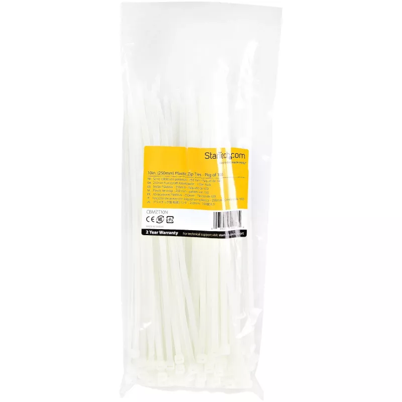 StarTech.com 10 tolli (25 cm) kaablisidemed – 1/8 tolli (4 mm) laius, 2-5/8 tolli (68 mm) kimbu läbimõõt, 50 naela (22 kg) tõmbetugevus, nailonist iselukustuvad tõmbsidemed kumera otsaga – 94V-2/UL loetletud, 100 tk pakend – valge